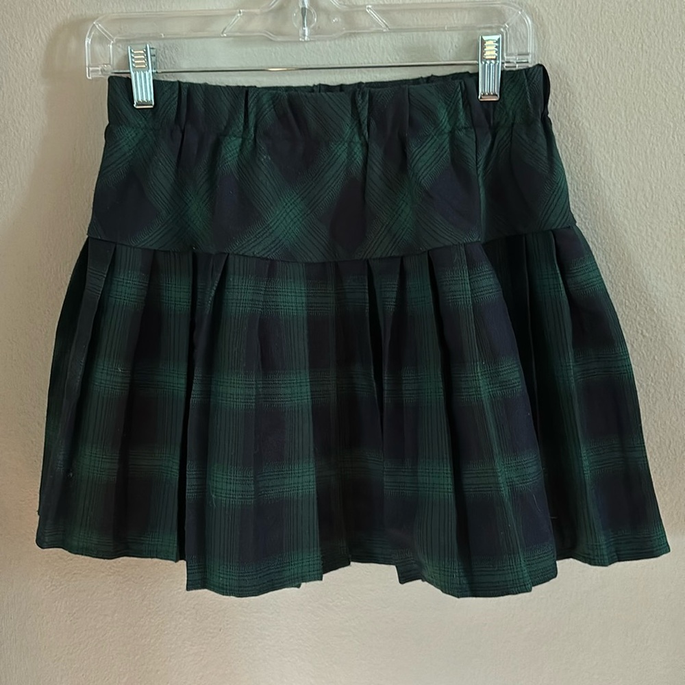 Dark Green and Black Plaid Pleated Mini Skirt